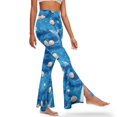 thumbnail image 1 of Xoenoiee Women Flared Slit Yoga Pants Tummy Control High-Waisted Yoga Leggings for Girls Workout Leggings Butt Lift Gym Leggings with Slit Flared Hem, L, Pearl Tie-Dye Blue, 1 of 7