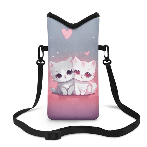 Xoenoiee Women Men Small Crossbody Cell Phone Bag Stylish Mini Mobile Case Bag with Adjustable Carrying Strap, Hook and Loop Fastener, 4 X 8 Inch, Cat Heart Gray Pink Gradient