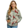 thumbnail image 1 of Xoenoiee Women's Bomber Jacket Casual Lightweight Coat Cropped Zip Up Jacket Fall Varsity Jackets Winter Outwear with Pockets, Magnolia Cardinal Bird, XX-Large, 1 of 7