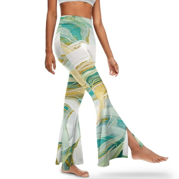 Xoenoiee Women's Flared Leggings High Waisted Workout Pants Soft Flared Pants High-Waisted Bell Bottom Pants Work Pants Dress Pants for Women, L, Marble Green