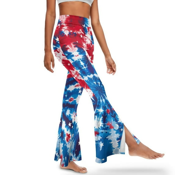 Xoenoiee Women's Flared Leggings Stretch Flared Pants Butt Lifting High Waist Flare Leg Yoga Pants Soft Bootcut Yoga Pants Bell Bottom Pants for Work, Gym, Casual, XL, American Flag Tie-Dye Star
