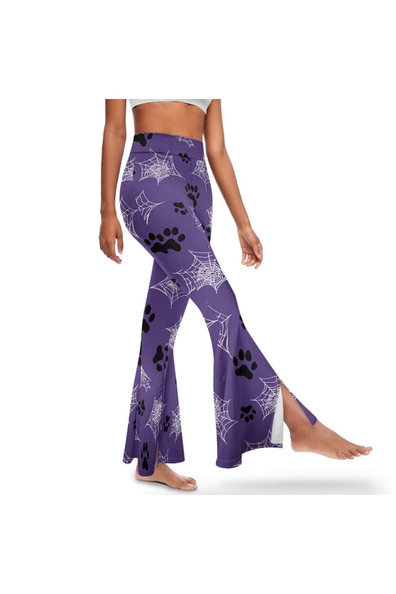 Women's Flared Leggings Tall Yoga Pants Stretch Flared Pants Butt Lift High Waisted and Wide Leg Workout Pants Bootcut Yoga Pants for Gym, Work, Yoga, Casual, M, Paw Spider Web Violet