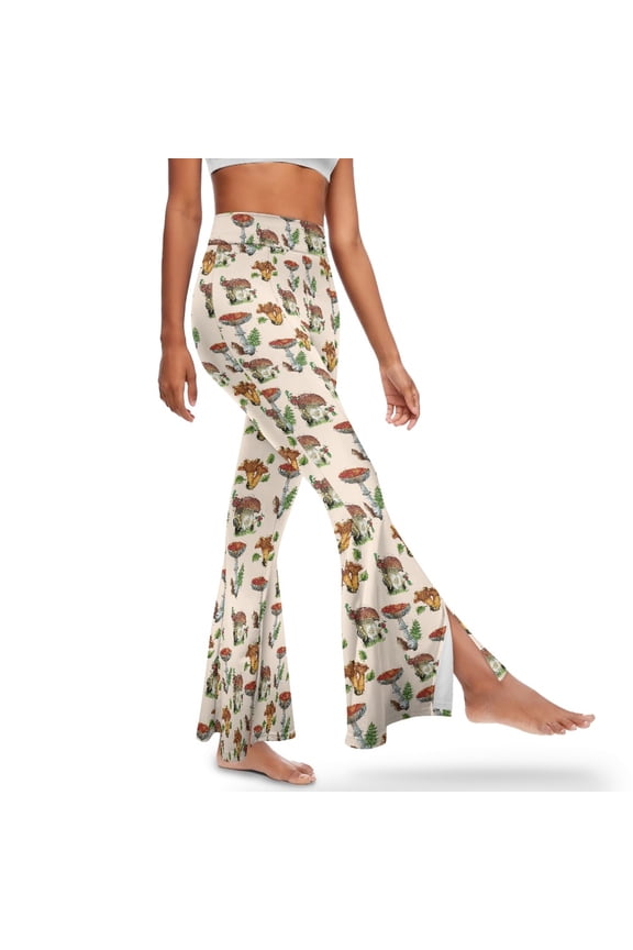 Women's Flared Slit Yoga Pants Flare Leggings Butt Lifting High Waist Slit Hem Pants Soft Bell Bottom Pants for Work, Yoga, Gym, Casual, XS, Mushroom Beige