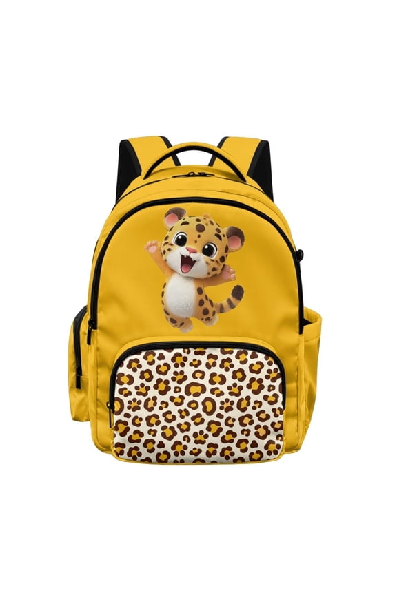 Yellow Leopard Pattern 17 Inch Kids Backpack Lightweight Teen Backpack Schoolbag for Girls, Large Capacity Bookbag Daypack with Adjustable Padded Straps for Middle High School College