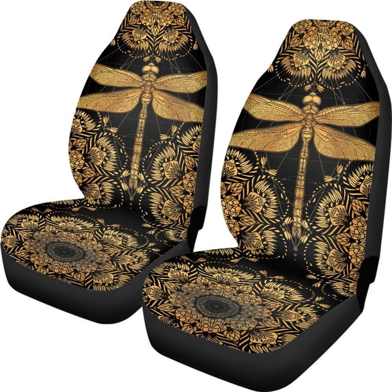 Xoenoiee Yellow Mandala Dragonfly Pattern Car Seat Covers 2 Packs Set Auto Interior Accessories Universal Bucket Front Seats Protector Cover for Cars Sedan SUV