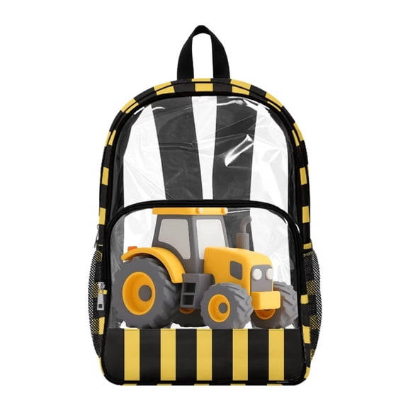 Xoenoiee Yellow Tractor Print Clear Backpack for Kids Teens Heavy Duty Transparent Bookbag for School College Work, 17 Inch See Through PVC Backpack Schoolbag with Adjustable Straps for Boys