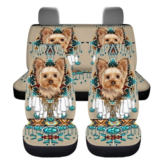 Xoenoiee Yorkshire Dog Dreamcatcher Pattern Universal Car Seat Cover Set Car Front & Rear Seat Covers Protector Split Bench Cover Pet Dog Seat Mats Car Accessories Gifts