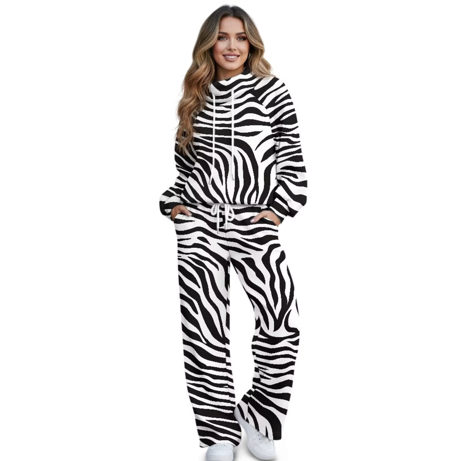 Xoenoiee Zebra Stripe Print 2 Piece Lounge Sweat Sets Plus Size
