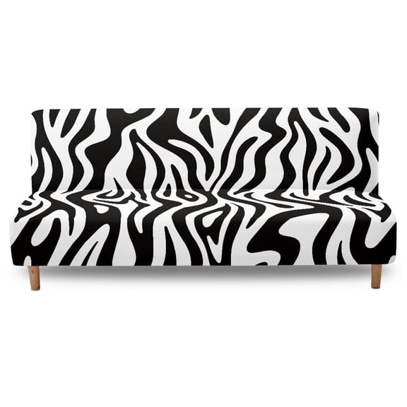 Xoenoiee Zebra Stripe Print Armless Sofa Bed Cover Polyester Spandex Stretch Futon Slipcover 3 Seater Elastic Full Folding Couch Cover fits Folding Sofa Bed Without Armrests