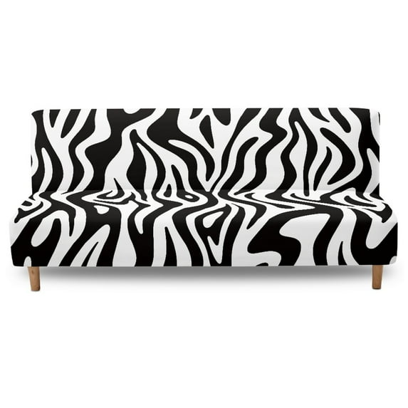Xoenoiee Zebra Stripe Print Armless Sofa Bed Cover Polyester Spandex Stretch Futon Slipcover 3 Seater Elastic Full Folding Couch Cover fits Folding Sofa Bed Without Armrests