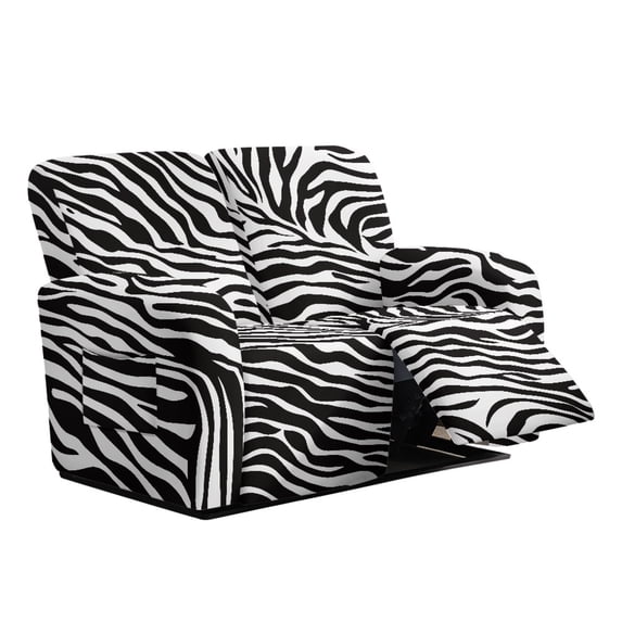 Xoenoiee Zebra Stripe Print Reclining Loveseat Slipcover, 6-Piece Stretch Sofa Covers for 2-Seater, Anti-Slip Furniture Protector with Pockets, Easy to Install