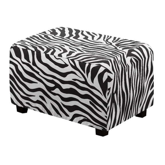 Xoenoiee Zebra Stripe Print Stretch Ottoman Cover Ottoman Slipcovers Rectangle Footstool Cover Printed Footstool Cover Ottoman Footrest Covers Rectangular Storage Stool Cover, S