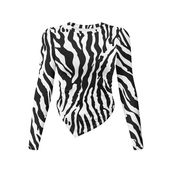 Xoenoiee Zebra Stripe Print Womens Long Sleeve Shirts Asymmetrical Trendy Blouse Tops Fall Fashion Outfits Lightweight Irregular Hem Tees Going Out T-Shirt, L