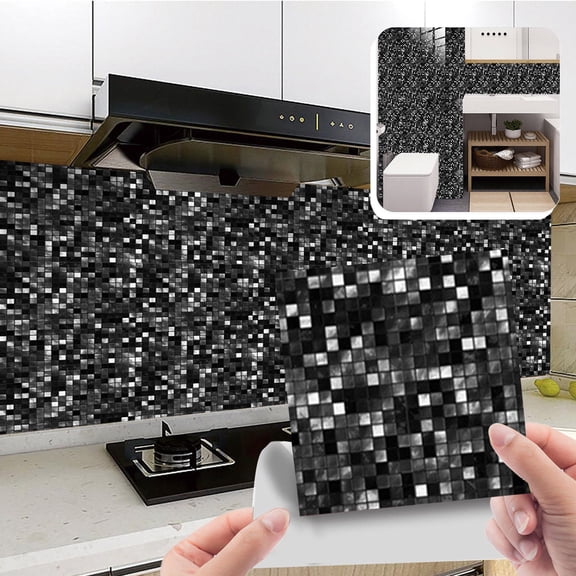 Xoiie 10 Sheets Mosaic Peel and Stick Backsplash Tile, 3D Wall Sticker Panel Self-Adhesive Metal Mosaic Tile, Peel and Stick Waterproof Wall Tile Stickers for Kitchen Bathroom, 4x4In