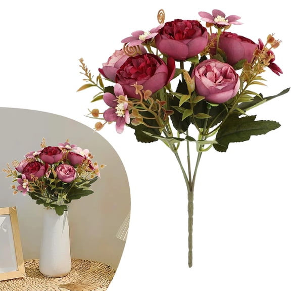 Xoiie Artificial Flowers, 5 Stems 5 Heads Artificial Roses Little Rose Silk Flowers, Plastic Flowers, Plants for Home Hotel Wedding Tables Decorations, Cemetery Flowers