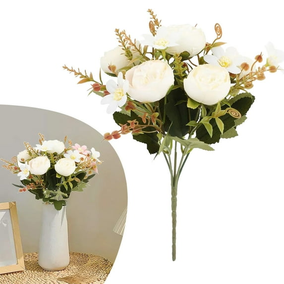 Xoiie Artificial Flowers, 5 Stems 5 Heads Artificial Roses Little Rose Silk Flowers, Plastic Flowers, Plants for Home Hotel Wedding Tables Decorations, Cemetery Flowers