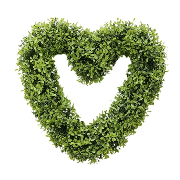 Xoiie Artificial Green Leaves Wreath for Front Door, Heart Shaped Simulation Garland, Preserved Boxwood Wreath for Home Wall Window Farmhouse Hanging Decoration