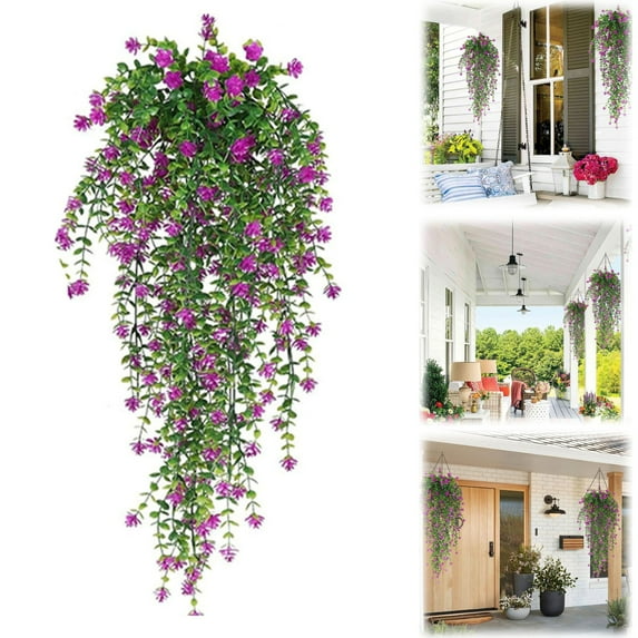 Xoiie Artificial Hanging Plants Eucalyptus Flower Vine, 30 inch Fake Hanging Plants, Faux Pothos Vines Hanging Plant Greenery, Fake Ivy Vine for Wall House Room Indoor Outdoor Decoration