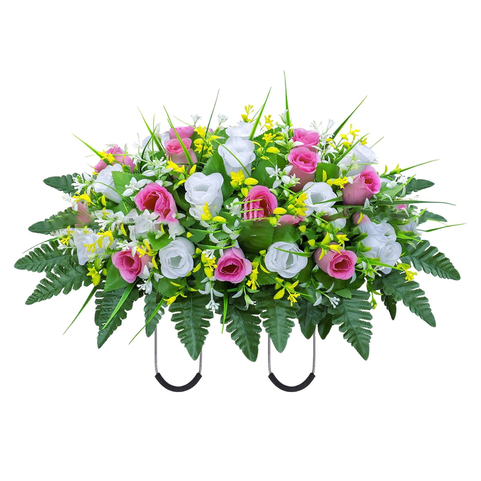 Artificial Blue Rose Grave Flowers - Cemetery Decoration, Colorfast Memorial Flower Saddle