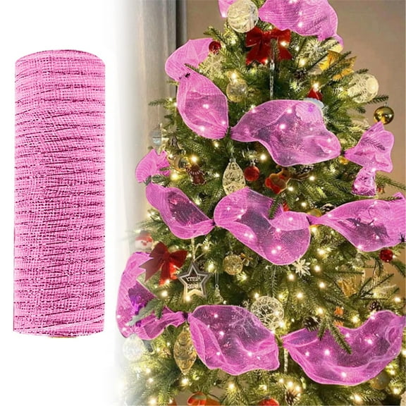 Xoiie Deco Poly Mesh Ribbon, for DIY Deco Christmas Tree Wreath Decoration Pink Poly Mesh Rolls Party Decorations Wrapping Craft 10 in x 30 ft