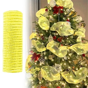 Xoiie Deco Poly Mesh Ribbon, for DIY Deco Christmas Tree Wreath Decoration Yellow Poly Mesh Rolls Party Decorations Wrapping Craft 10 in x 30 ft