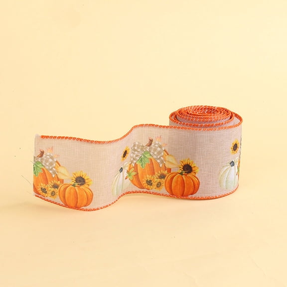 Xoiie Fall Glitter Wired Edge Ribbon Thanksgiving Autumn Pumpkin Truck Plaid Fabric Ribbon Orange Harvest Rustic Craft Ribbon for Wreath Bow Making Gift Wrapping, 2.2 Yards
