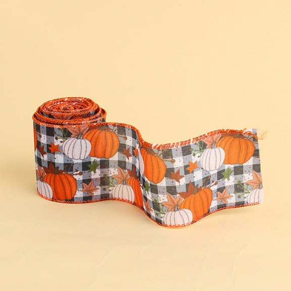 Xoiie Fall Glitter Wired Edge Ribbon Thanksgiving Autumn Pumpkin Truck Plaid Fabric Ribbon Orange Harvest Rustic Craft Ribbon for Wreath Bow Making Gift Wrapping, 2.2 Yards