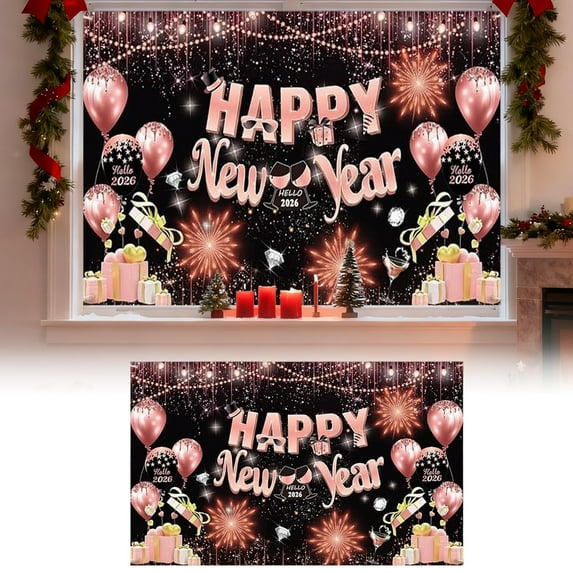 Xoiie New Years Decorations 2026, Happy New Year Fabric Sign Poster Backdrop, Happy New Years Eve Supplies 2026, for New Year Photo Booth Background Party Decoration