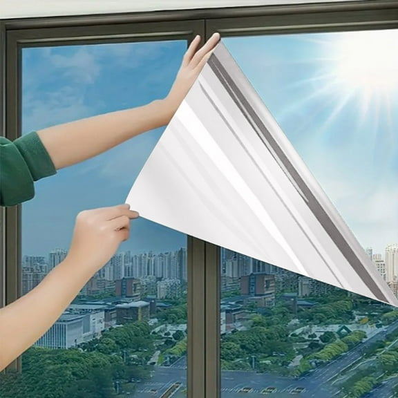 Xoiie Window Privacy Film One Way Privacy Window Film Heat Blocking Heat Control Window Film Window Tint for Home and Office, White-Silver, 39.4 x11.8 Inch