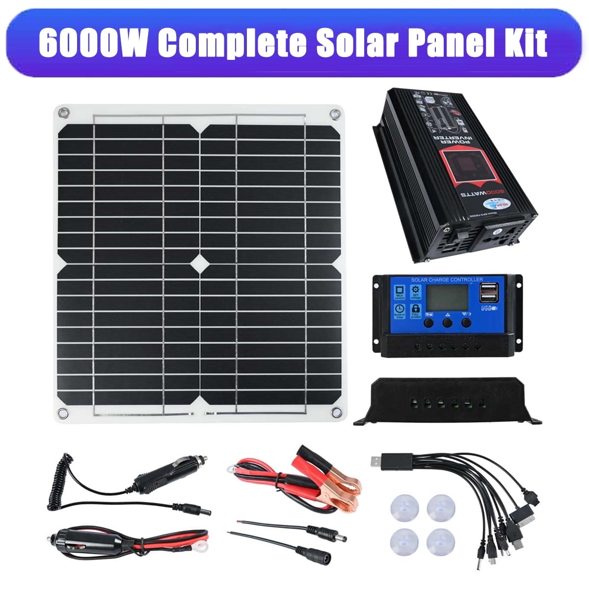 Xomzema Complete Solar Panel Kit for Outdoor Car RVs Ships Car batteries Computers Electric fans, 200W Solar Panel Kit 50A Controller 110V 6000W Power Inverter