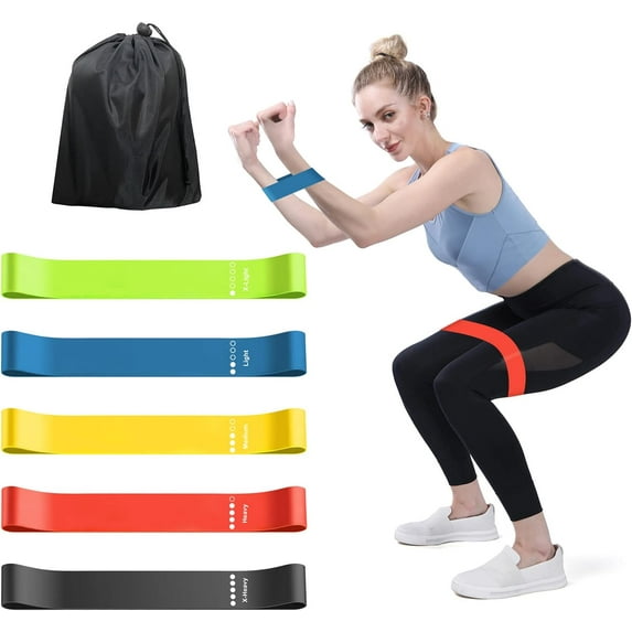 XonyiCos Exercise Resistance Bands Set for 5 Natural Latex Workout Bands with Work from Home Fitness