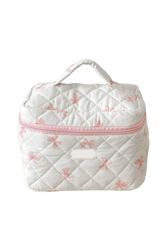 Makeup Bag Quilted Travel Cosmetic Bag Cute Floral Makeup Pouch Large Toiletry Bag For Women Girls Bags for Jewelry Compact Organizer Pouch Bathroom Organizer Traveling Jewelry Organizer Hanging