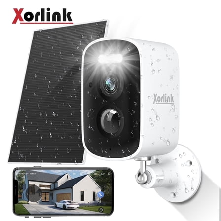 Xorlink 2K Wireless Security Camera with Spotlight, Waterproof PIR Detection, Outdoor Solar Panel, Rechargeable Battery Powered Home Surveillance Camera with Color Night Vision, 2-Way Audio
