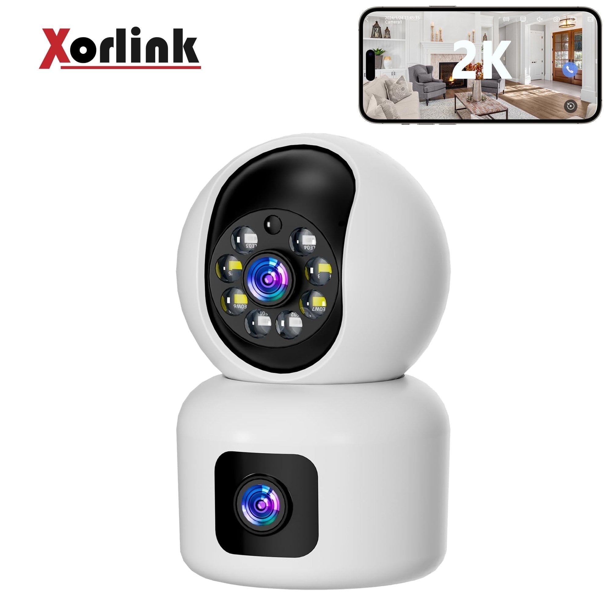 Xorlink 360° Dual Lens Smart Security Camera, 2K HD Camera, 2.4GHz with ...