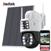 Xorlink 4K/8MP Solar Security Camera, 360° View Wireless Outdoor Camera, Waterproof PIR Detection, Rechargeable Battery Powered Home Dual Lens Surveillance Camera with Color Night Vision 2-Way Audio