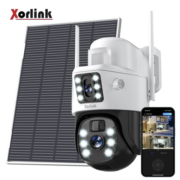 Xorlink 4K/8MP Solar Security Camera, 360 View Wireless Outdoor Camera, Waterproof PIR Detection, Rechargeable Battery Powered Home Dual Lens Surveillance Camera with Color Night Vision 2-Way Audio