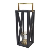 Xoro Lantern Gold Aluminum Farmhouse Side Panel Black Mango Wood 25 Inch