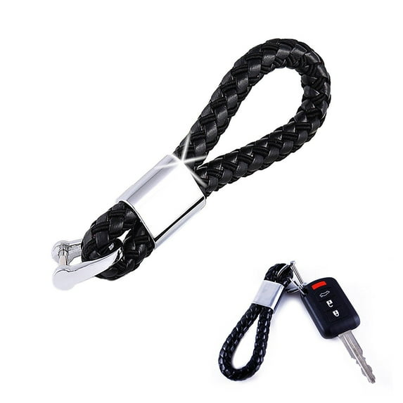 Xotic Tech 1 Piece Braided Black Leather Strap Key Chain Ring Universal Fits Car Office Home Keys Fob Keychain Holder