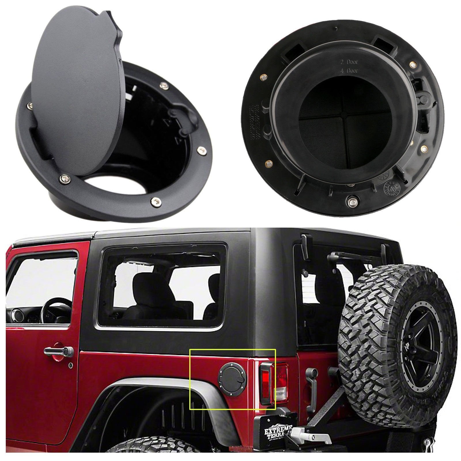 Xotic Tech 1 x Black Metal + ABS Fuel Door Gas Cap Lid Cover for Jeep Wrangler JK 2007-2018