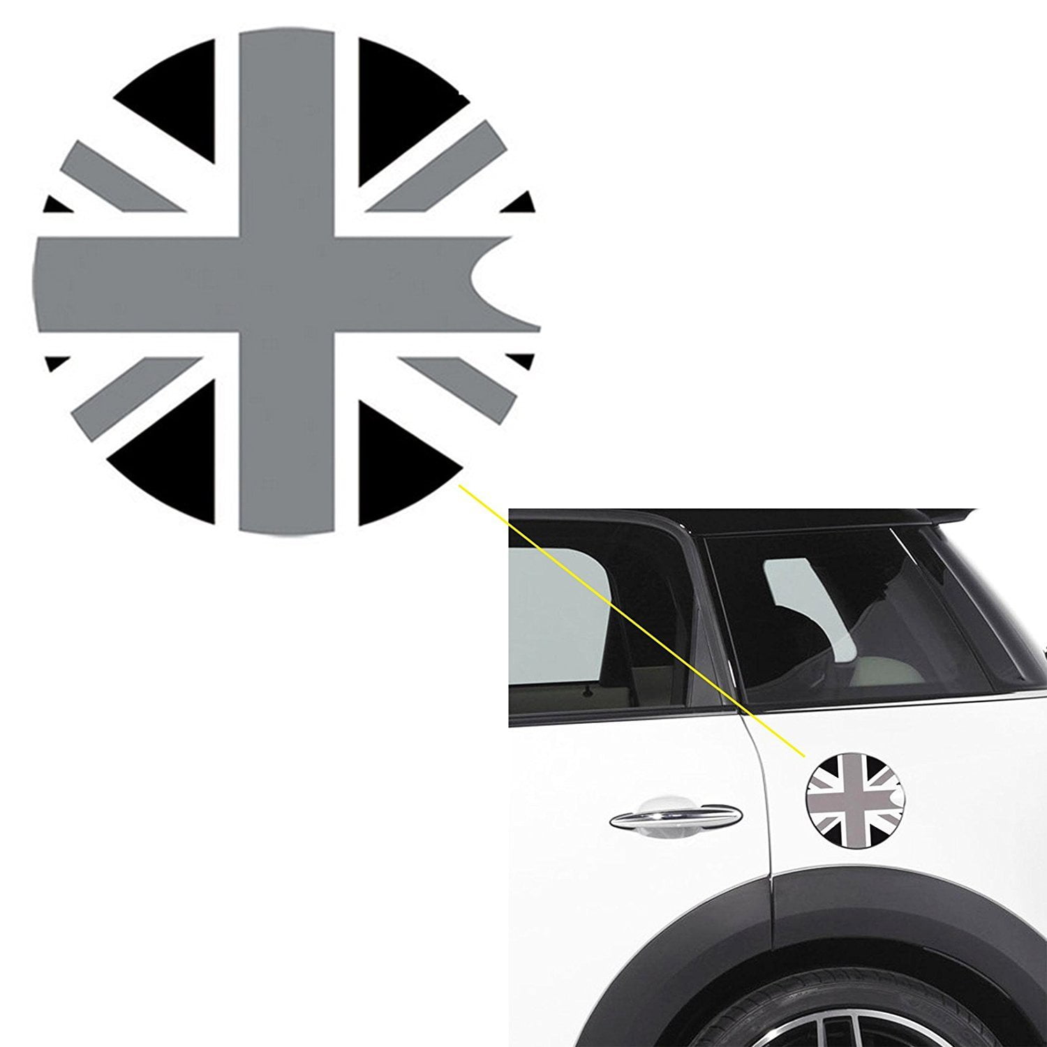 Xotic Tech 1x Black Gray Union Jack UK Flag Pattern Vinyl Sticker Decal For  Mini Cooper Gas Cap Cover
