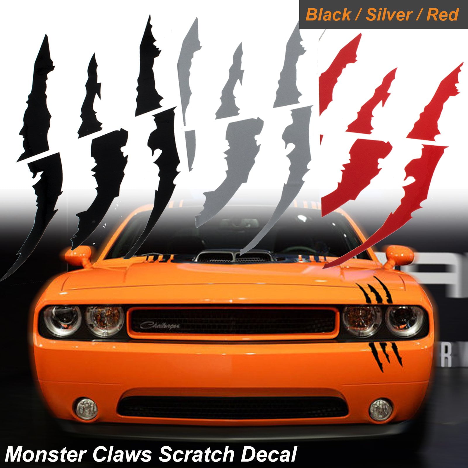 1x Die-Cut Monster Claws Scratch Headlight Decal Vinyl Sticker Halloween  Décor Universal Fit[black]