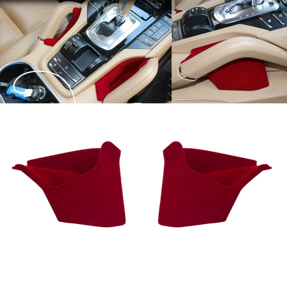 Xotic Tech 2PCS Interior Seat Seam Gap Filler Middle Armrest Velvet Storage Organizer Box Phone Coins Holder Compatible with Porsche Cayenne 2011-2018, Red
