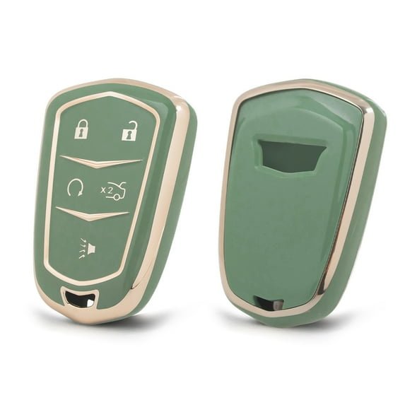 Xotic Tech 2Pcs Green Soft TPU 5-Button Full Protection Smart Remote Control Key Fob Cover Shell Case Holder Compatible with Cadillac CT6 XT5 CTS XTS SRX ATS Escalade ESV 2016-2019