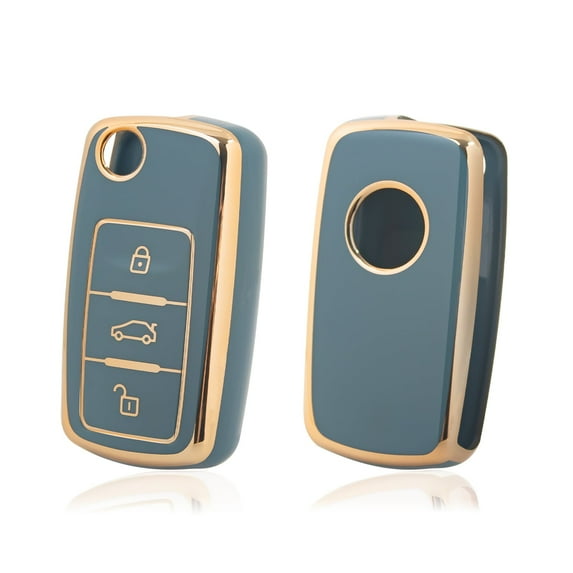 Xotic Tech 2X Gray TPU Full Protect Remote Control Key Fob Cover Shell Case Compatible with Volkswagen Golf GTI Rabbit R MK6 Tiguan Passat Polo MK5 Jetta UP! Beetle Santana Scirocco Eos Touran