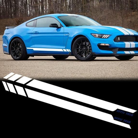 Xotic Tech 2pcs White Car Side Skirt Sticker Trim Door Sill Stripe Decal for Ford Mustang 2015-2018