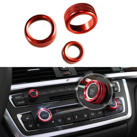 Xotic Tech 3 Pieces Red AC Climate Control Radio Volume Knob Ring Covers For BMW 1 2 3 3GT 4 Series