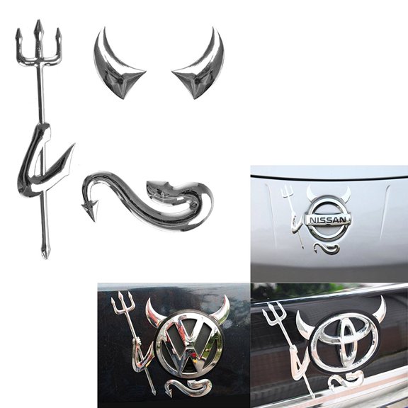 Xotic Tech 3D Silver Chrome Devil Demon Sticker Decal Auto Car Emblem Decal Decoration