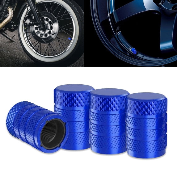 Xotic Tech 4pcs Tire Valve Stem Cover Caps Anodized Aluminum Alloy, Corrosion Resistant Leak-Proof Wheel Valve Cap Set Exterior Accessories, Universal for Cars Trucks Motorcycles SUVs and Bikes (Blue)
