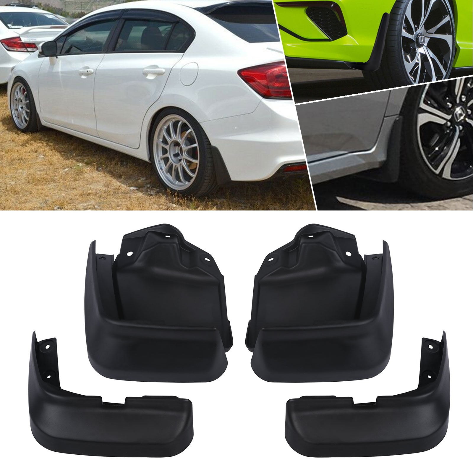 Xotic Tech 4x Black Front Rear Splash Mud Guards Flaps For Honda Civic 2012 15 9th GEN 4DR Sedan