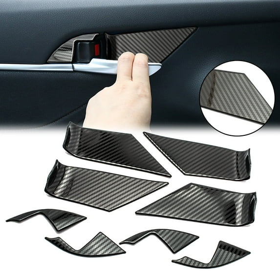 Xotic Tech 8pcs ABS Carbon Fiber Car Interior Door Handle Bowl Cover Trim Frame Decor for Toyota Camry 2018-2024